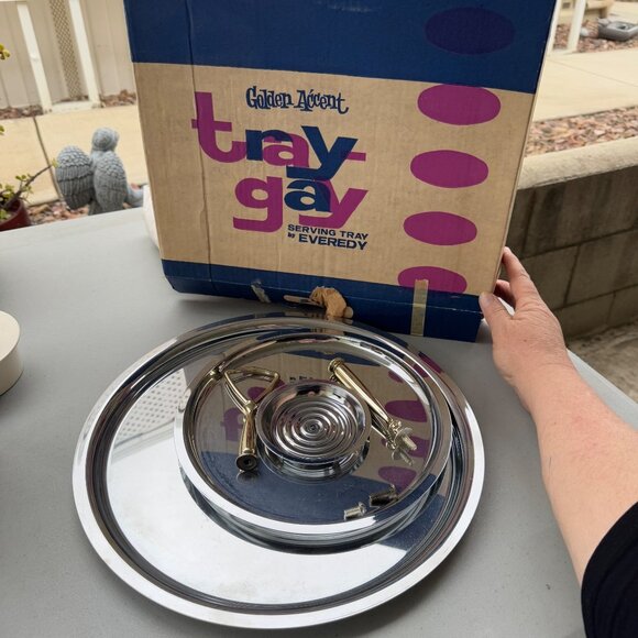 Vintage Two Tier Tray Party Partner Tidbit Snack Tray new in box mid century par - Picture 1 of 7